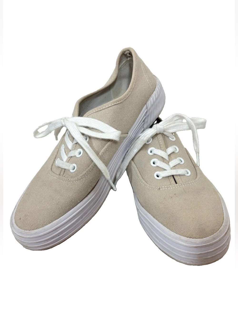Tommy Bahama Sneakers Womens 9.5 Casual Beige Cotton Lace Up Costal Preppy